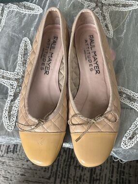 Paul Mayer Quilted Bow Ballet Flats in Beige/Yellow